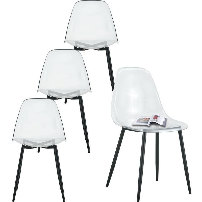 Modern Simple Transparent Dining Chair Set of 4 - Black
