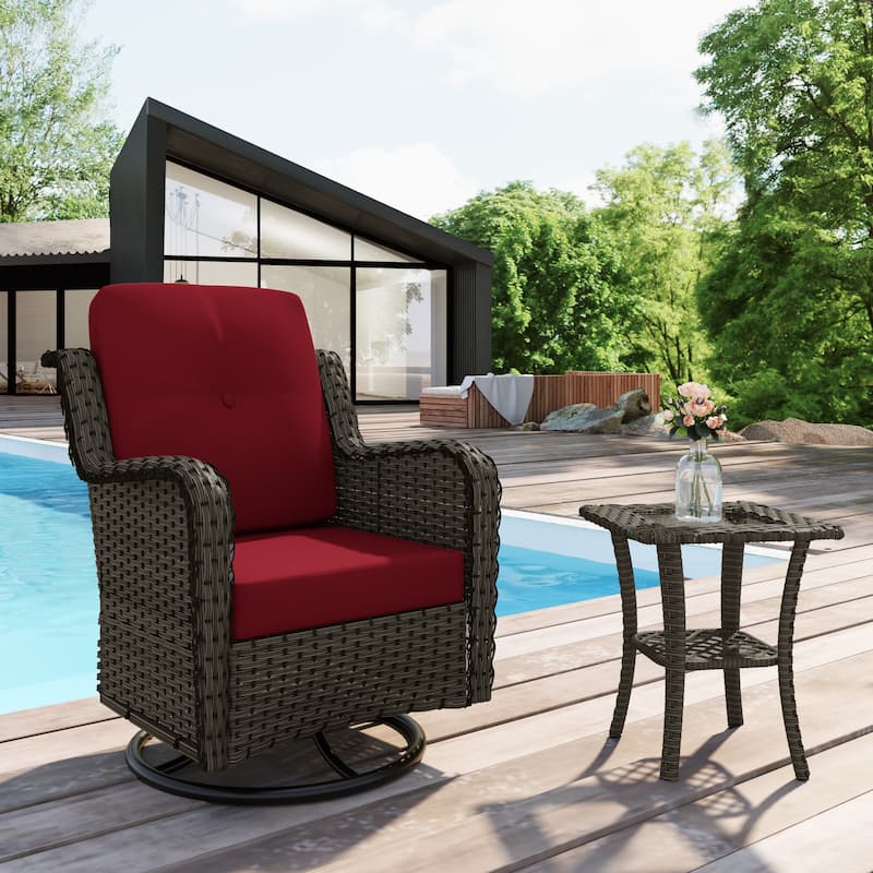 Outdoor Rattan Wicker Swivel Rocking Chair With Cushions - Red
