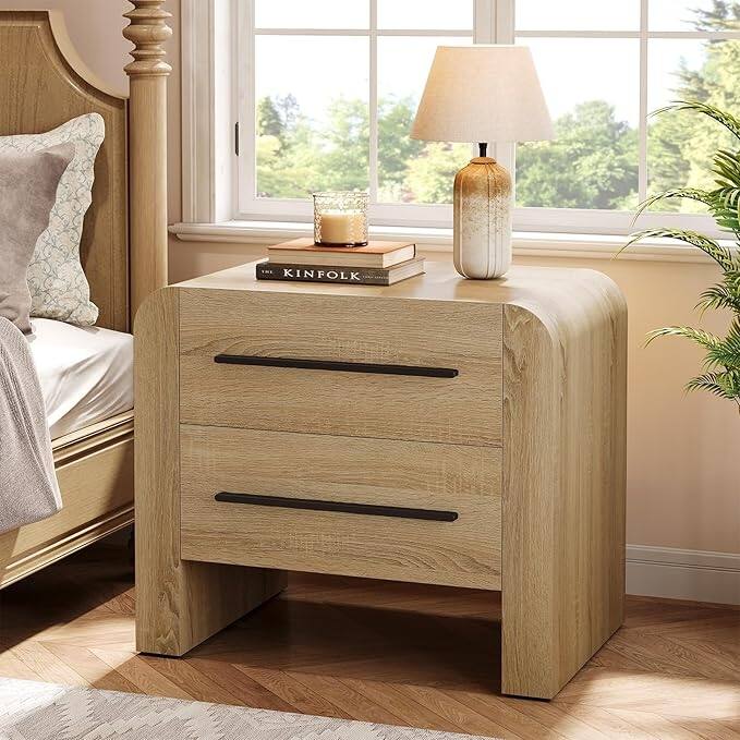 Modern Curved Nightstand with Storage for Bedroom
