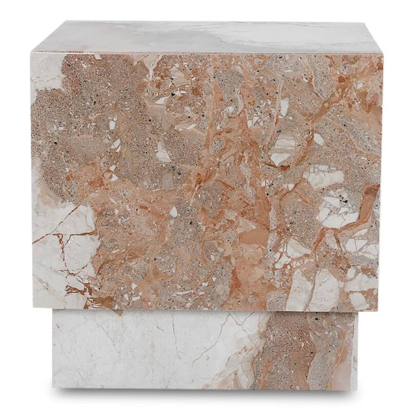 NADAAL STUDIOS Tahlira Accent Table, Square Breccia Aurora Marble Top with Recessed Base, MDF Core, Breccia Marble