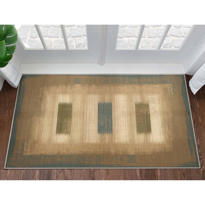 Well Woven Apollo Border Modern Abstract Flat-Weave Rug - 3' 3" x 5' - Blue - Rectangle