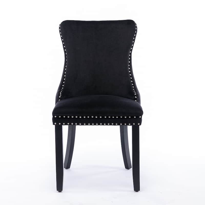 Set of 2 Upholstered Wing-Back Dining Chair with Nailhead and Solid Wood Legs