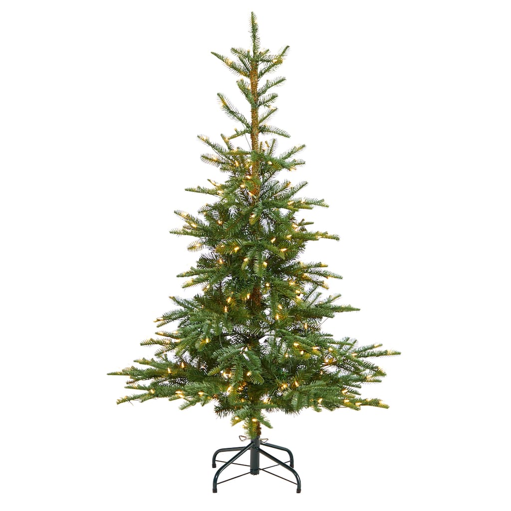 5’ Pre-Lit Layered Washington Spruce Artificial Christmas Tree, Clear LED Lights - 5 Foot