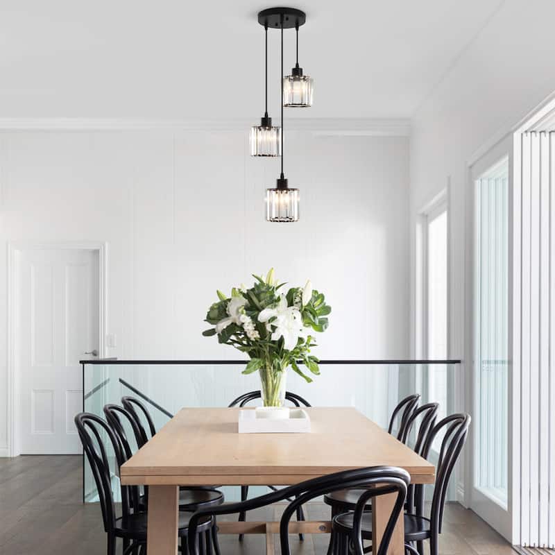 Modern 3-Light Crystal Chandelier, Kitchen Island Pendant Lights, Classic Semi Flush Mount Chandelier for Dining Room