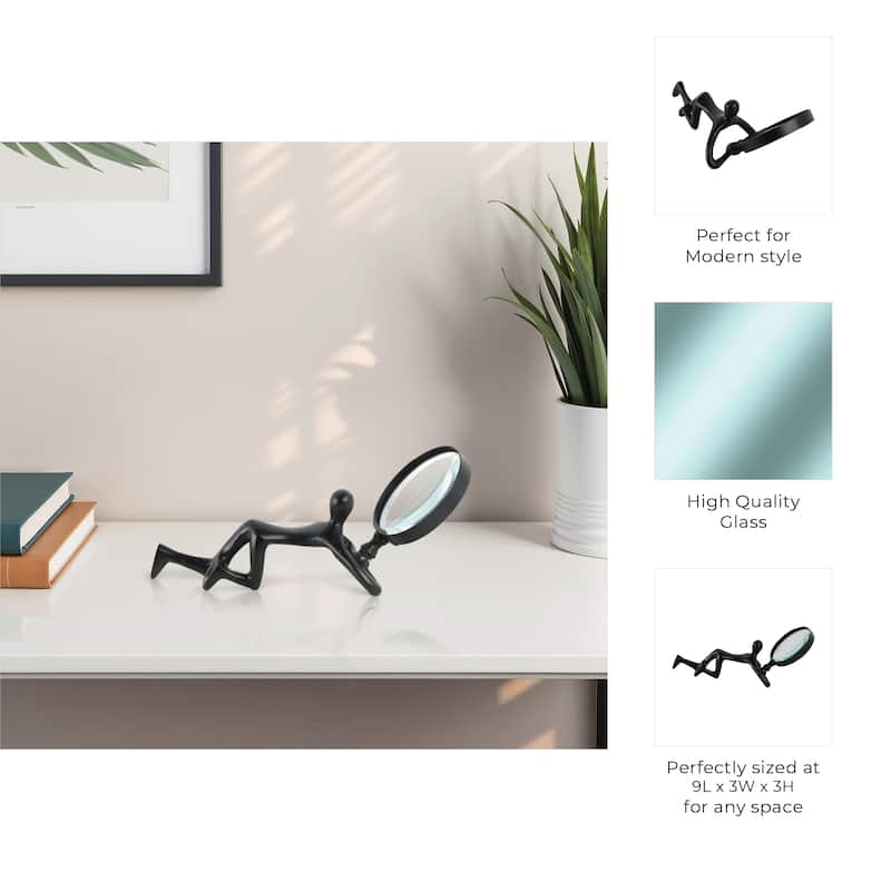 Glass Metal Decorative Object Human Figure Holding Magnifying Glass