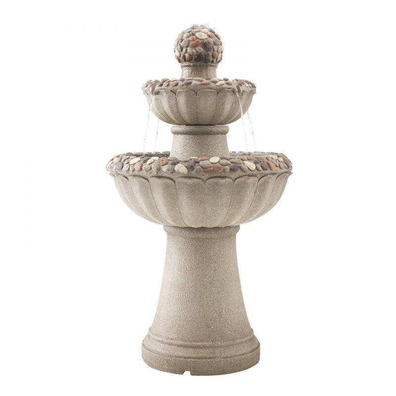 Rock Grey Resin Garden Water Fountain with Splash-Proof Design for Yard Decor - 18.90 x 18.90 x 36.50 in