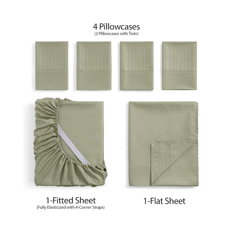 Sweet Home Collection 6 Piece Embossed Dobby Stripe Sheet Set, Double Brushed Microfiber.