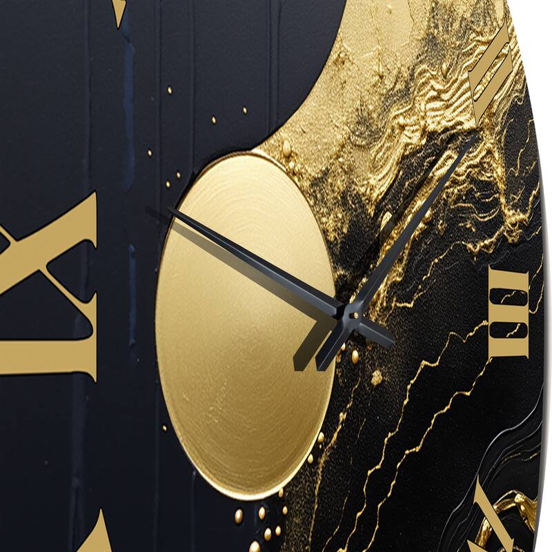 Designart "Essential Nature Abstract Gold And Black II" Abstract Painting Oversized Wall Clock