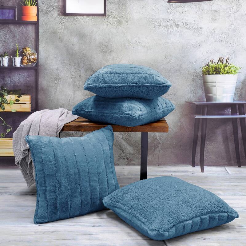 Serenta SuperMink Solid Color Throw Pillow Shell Cushion Cover Set - 20" x 20" - Blue Mirage - Set of 3 or More