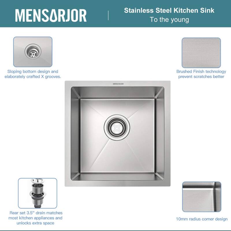 Undermount 16 Gauge Stainless Steel Single Bowl 14 x 14 x 9 Bar Sink,