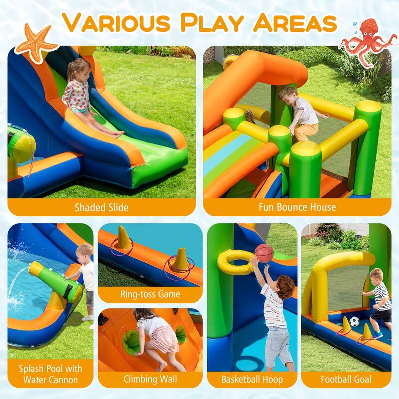 Gymax 8-in-1 Inflatable Bounce House Water Park w/ Slide Water Cannon - Multicolors