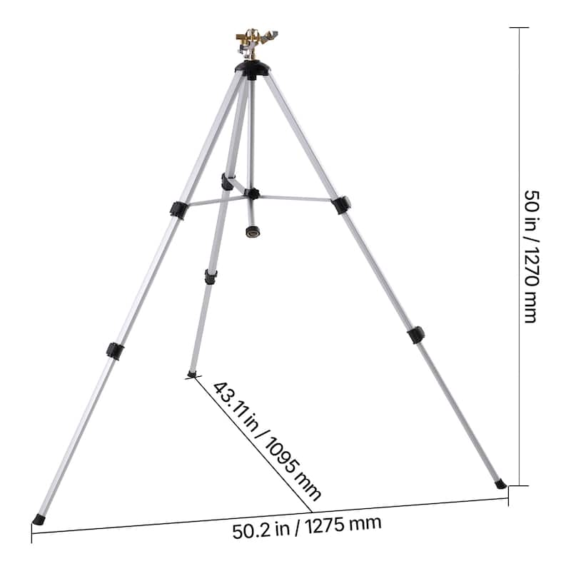 Gray Heavy Duty Tripod Sprinkler with Brass Head and 360 Degree Large Area Coverage Adjustable Height Impact Sprinkler for Yard