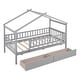 preview thumbnail 18 of 47, Wooden Twin Size House Bed with Roof, Guardrail and Drawers