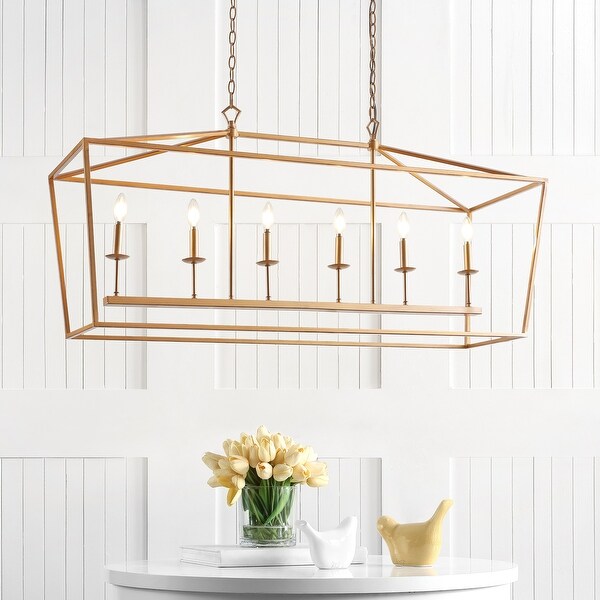 Pagoda 49" Linear 6-Bulb Lantern Metal LED Pendant Gold by JONATHAN Y. Opens flyout.