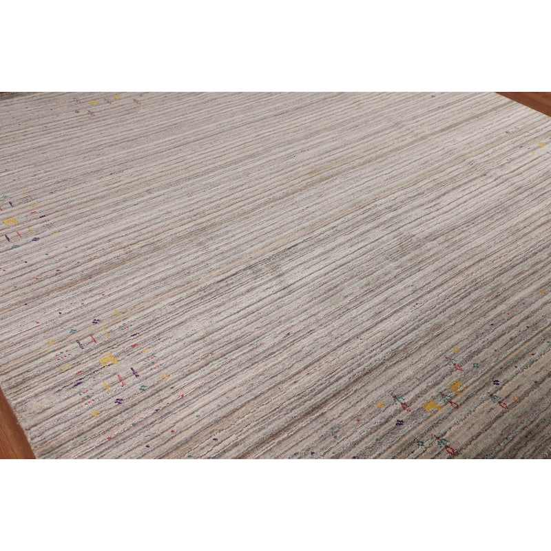 Earth Tone Gabbeh Square Area Rug Hand-Knotted Wool Carpet - 8'2" X 7'11"