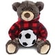 preview thumbnail 1 of 4, DolliBu Brown Bear with Soccer Ball Plush and Red Plaid Hoodie - 10 inches