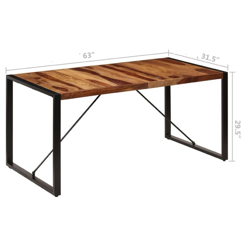 Rezza Dining Table, 63 Inch Brown Solid Mango Wood Top, Black Steel - Brown, Black