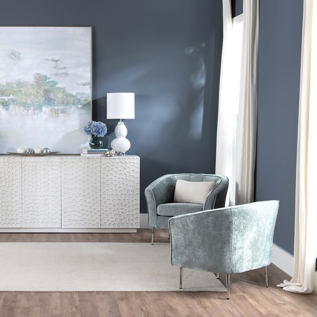 Gray Upholstered Accent Arm Chair with Silver Iron Frame