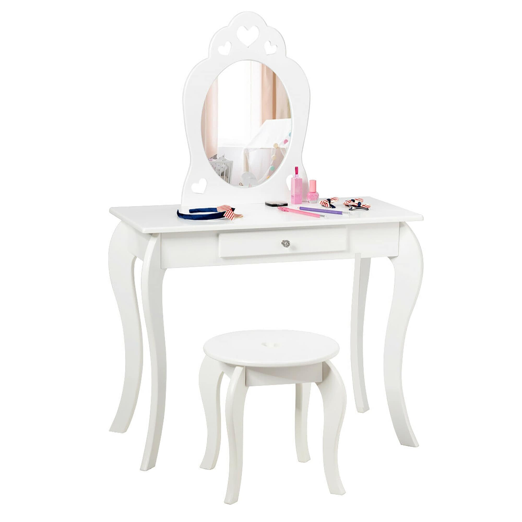 Costway kids makeup dressing mirror vanity hotsell table stool set
