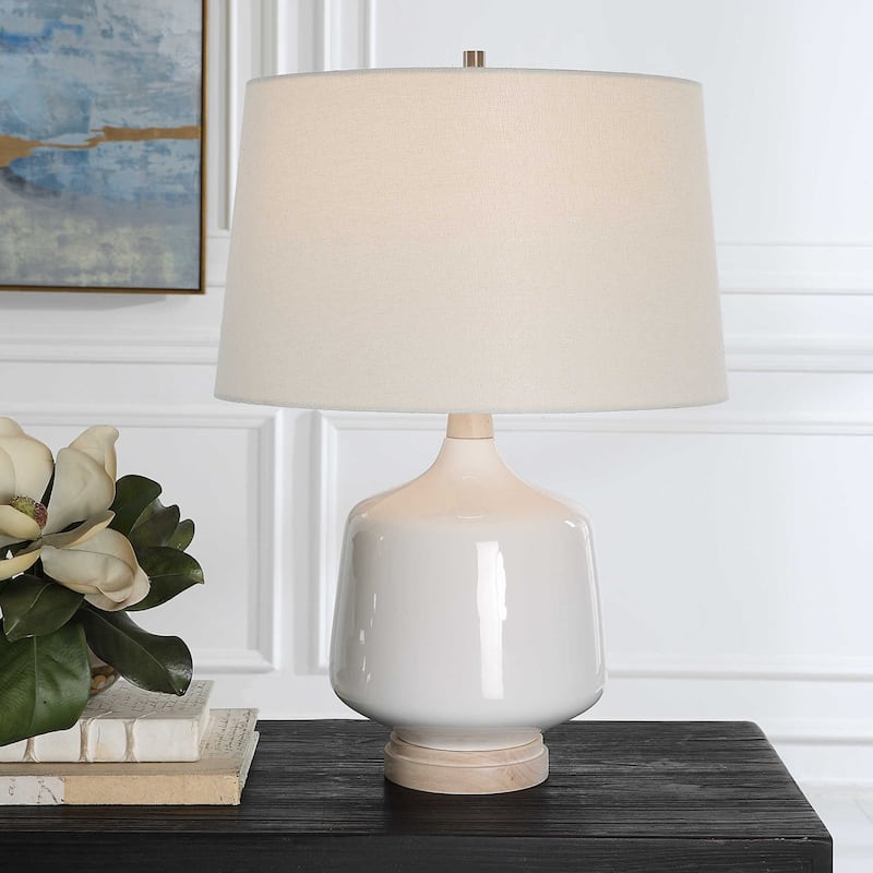 Glossy Table Lamp with Tapered Shade - 24.5" - White