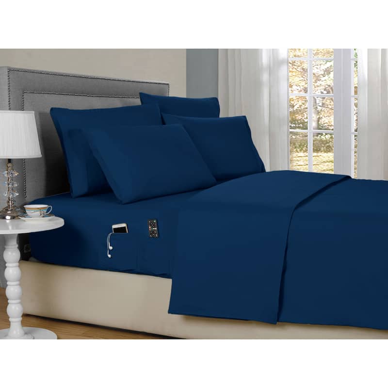 Kathy Ireland 6-Piece Smart Sheet Sets w/ Side Pocket - Queen - Navy