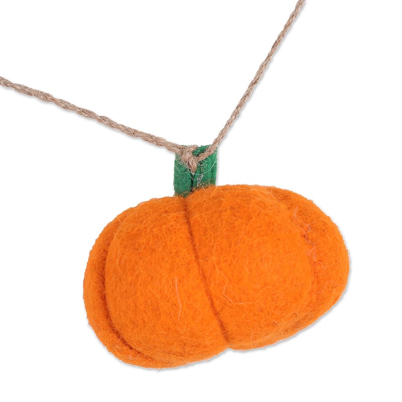 Novica Handmade Happy Pumpkins Wool Felt Garland - Orange