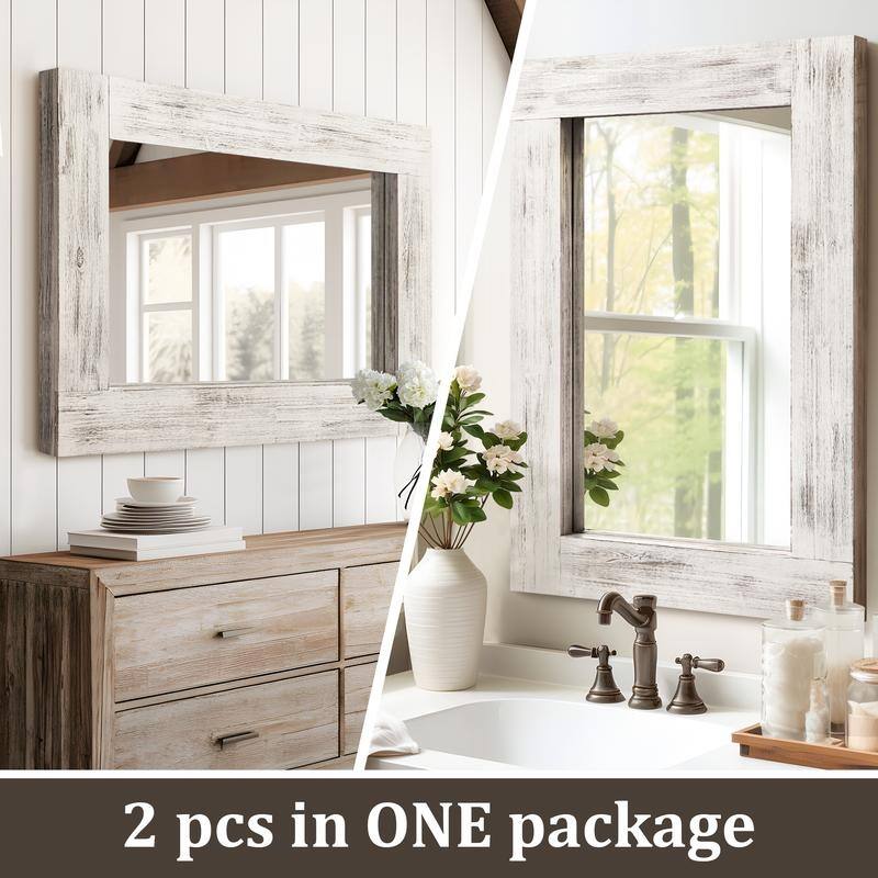 Rectangular Farmhouse Bathroom Mirror with Solid Wood Frame Rustic Wall Mounted for Bedroom Living Room Entryway Wall Decor