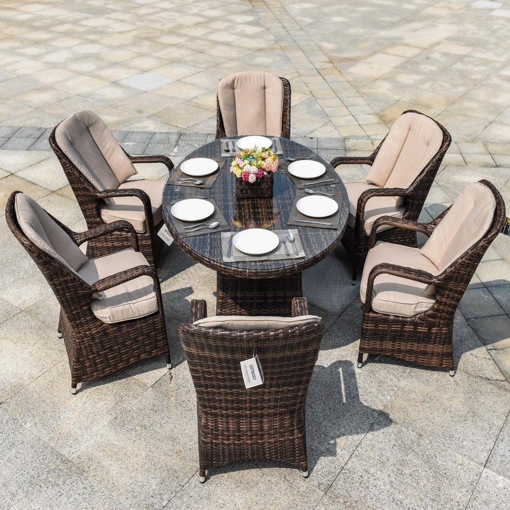 Outdoor Modern 7-piece Aluminum Rattan Dining Set with Waterproof Cushions