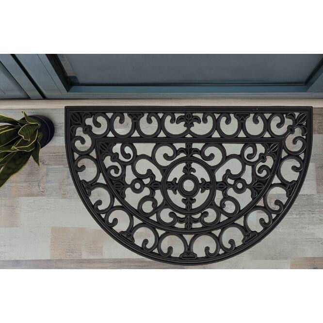 Envelor Fleur De Los Wrought Iron Half Round Rubber Entrance Mat Welcome Doormat, 16 In. x 24 In.