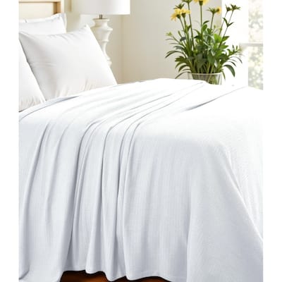 HomeRoots King White Cotton Waffle Weave Honeycomb Blanket