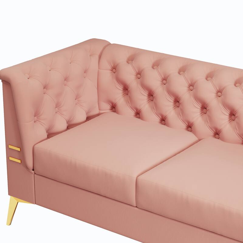 82'' Modern Velvet 3-Seater Couch with Tufted Design and Gold Metal Legs