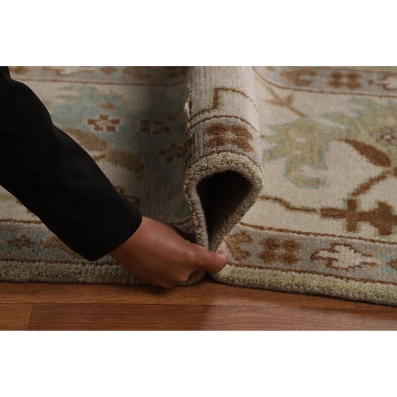 Light Green Oushak Indian Area Rug Handmade Wool Carpet - 9'0" x 11'11"