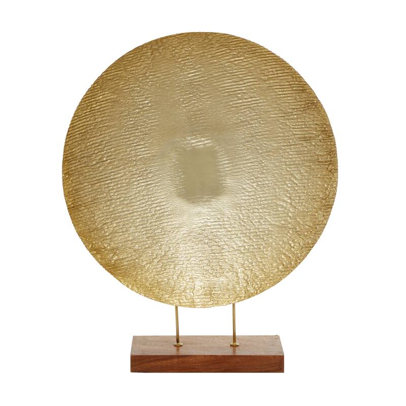 Gold Metal Plate Geometric Decorative Sculpture with Wood Stand