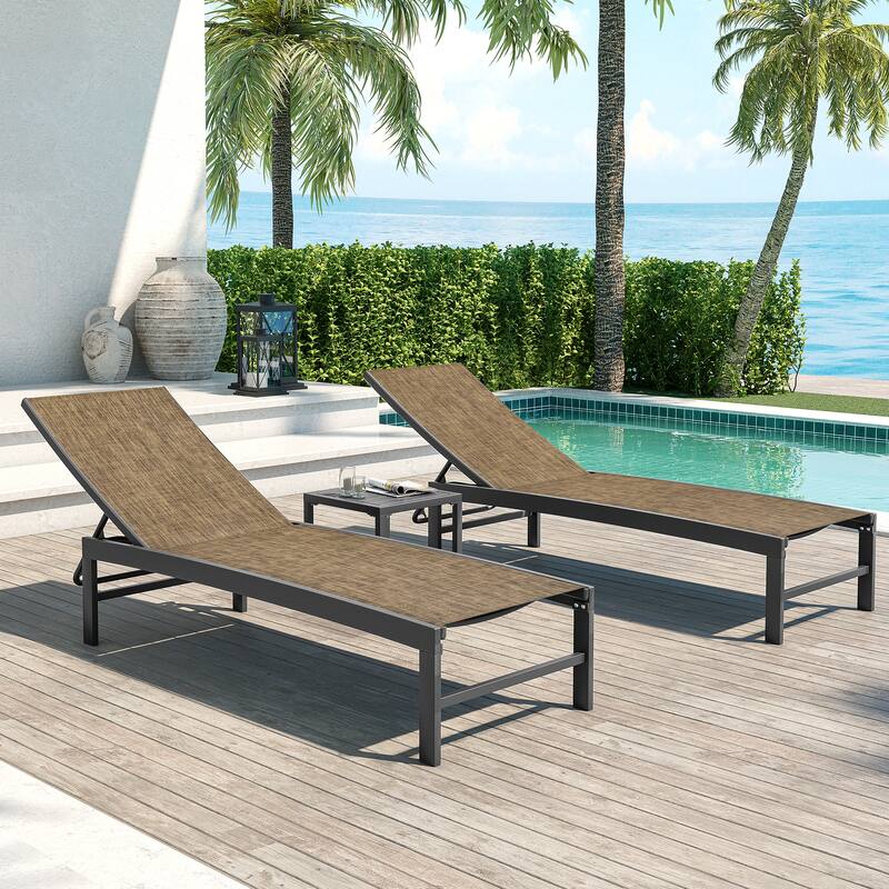 Outdoor Aluminum Chaise Lounge Chairs and Side Table, Sun Lounger with Adjustable Backrest