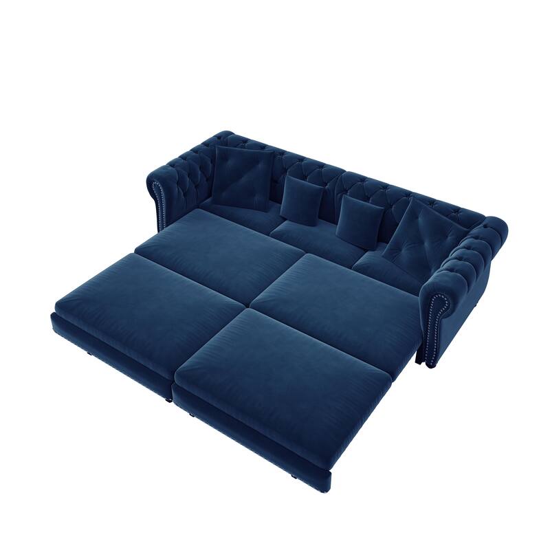3-in-1 Pull-Out Sofa Bed, Convertible Sleeper Sofa, Chaise Lounge Sofa, Velvet 3-Seater Sofa with Movable Ottoman