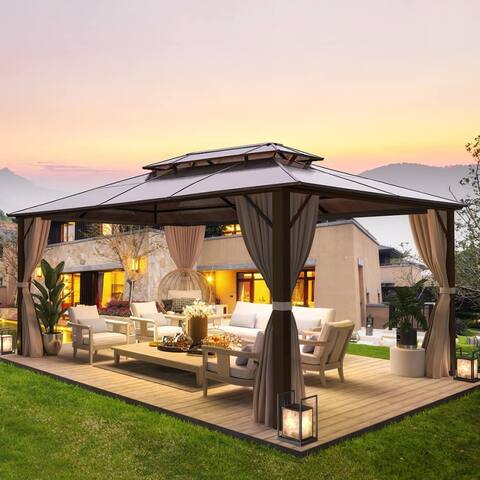 Outdoor Double Roof Gazebo with Netting and Curtains