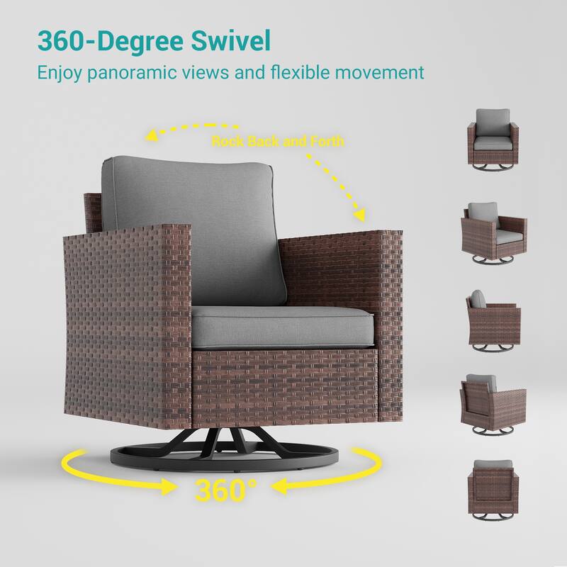BONOSUKI 2-Piece Patio Chair Set Brown Rattan Swivel Rocking Chair Set, Outdoor Furniture PE Wicker Set