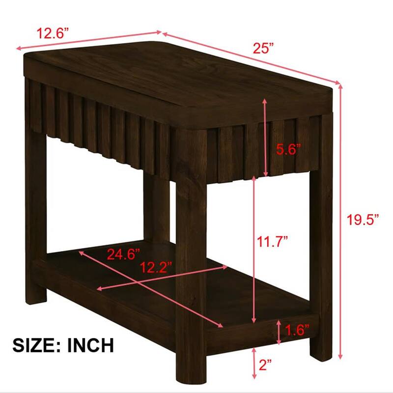 25'' Rectangular Farmhouse End Table with Storage Shelf, Sofa Side Table with Solid Wood Legs for Living Room, Bedroom, Office