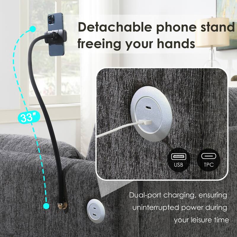 Roomfitters 96.5" L-Shaped Sectional Sofa with Storage Ottoman, Phone Holder, USB Charging, Deep Seat Chenille Couch