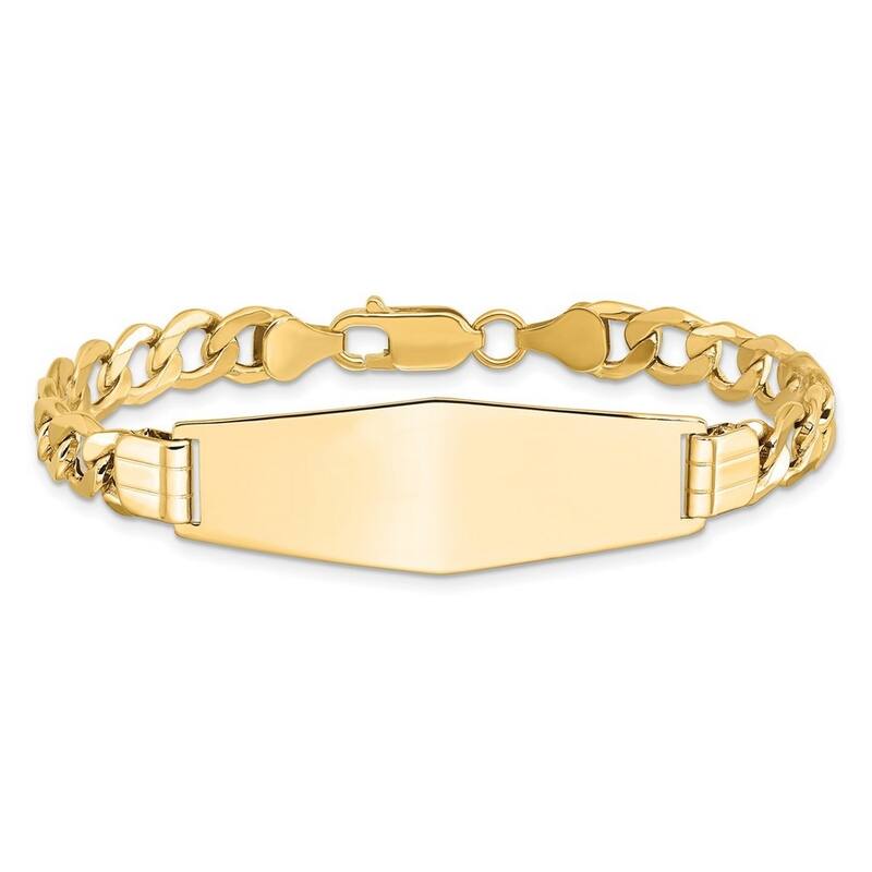 Curata 14k Engravable Semi solsoft Diamond Shape ID Curb Link Soft Diamond Shape Id Bracelet
