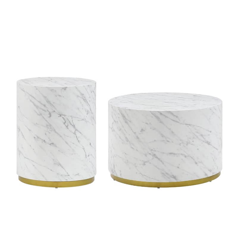 Modern Faux Marble Coffee Tables for Living Room, 35.43inch Accent Tea Tables with Gold Metal Base