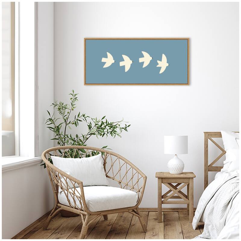Kate and Laurel Minimalist Birds Panel Blue by Laura Moss Framed Canvas Wall Art Print