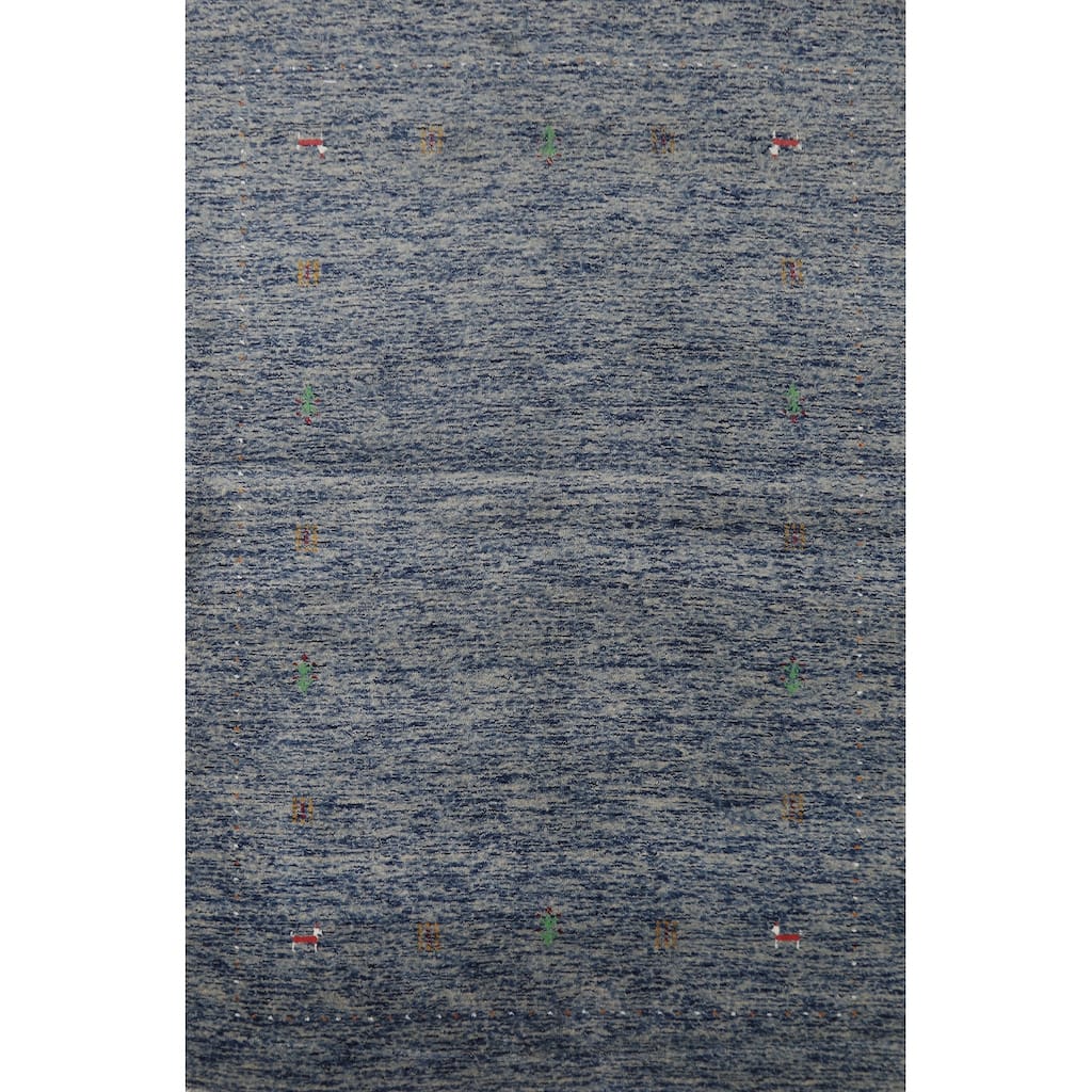 Hand Knotted Oriental 100% Wool Carpet Tribal Stripe Navy Blue & Blues Gabbeh Area Rug - 5' 10'' X 4' 0''
