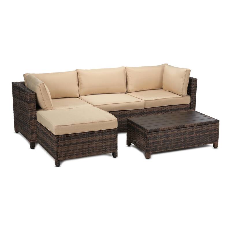 3 Pieces Wicker Patio Outdoor Sectional Set