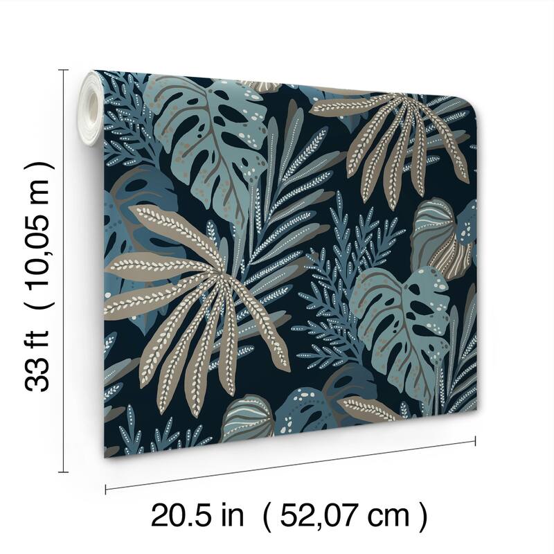 A-Street Prints Alocasia Blue Tropical Foliage Wallpaper