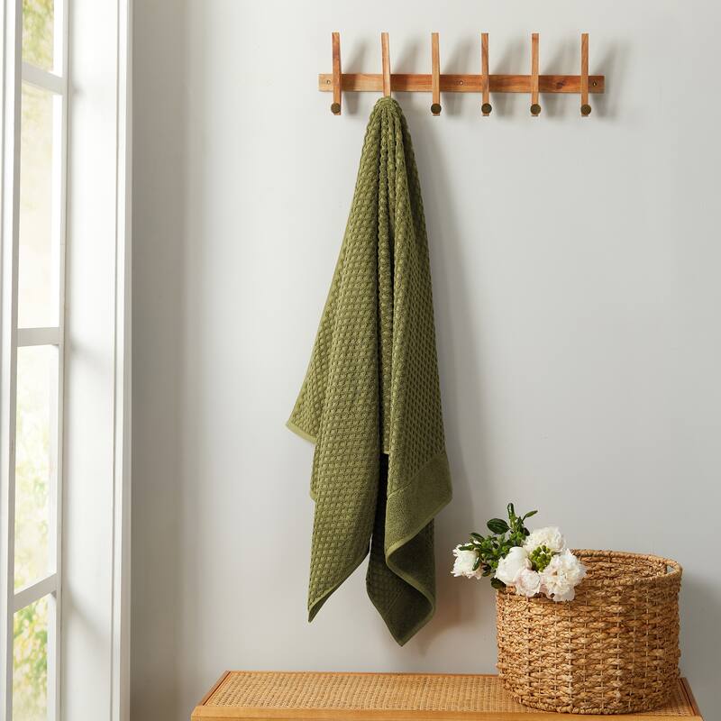 Linery & Co. Cotton Diamond Waffle Texture Bath Towels - Bath Sheet (Pack of 2) - Olive
