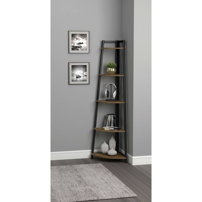 Jacksonville 63-inch 5-shelf Bookshelf Black and Aged Walnut - 15.50" x 15.50" x 63.00"