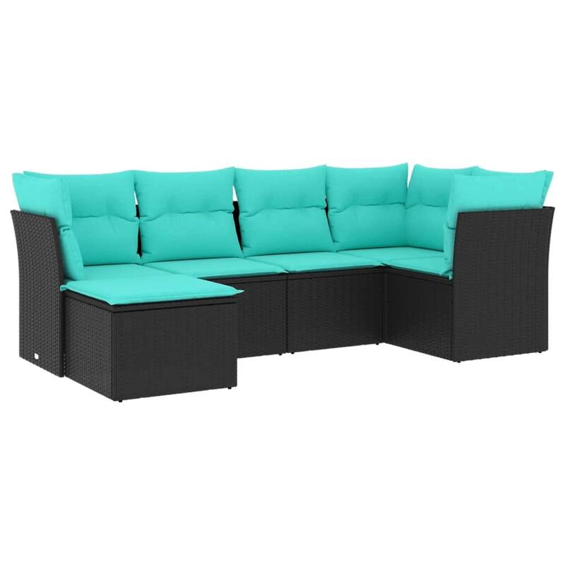 vidaXL 6 Piece Patio Sofa Set with Cushions Black Poly Rattan
