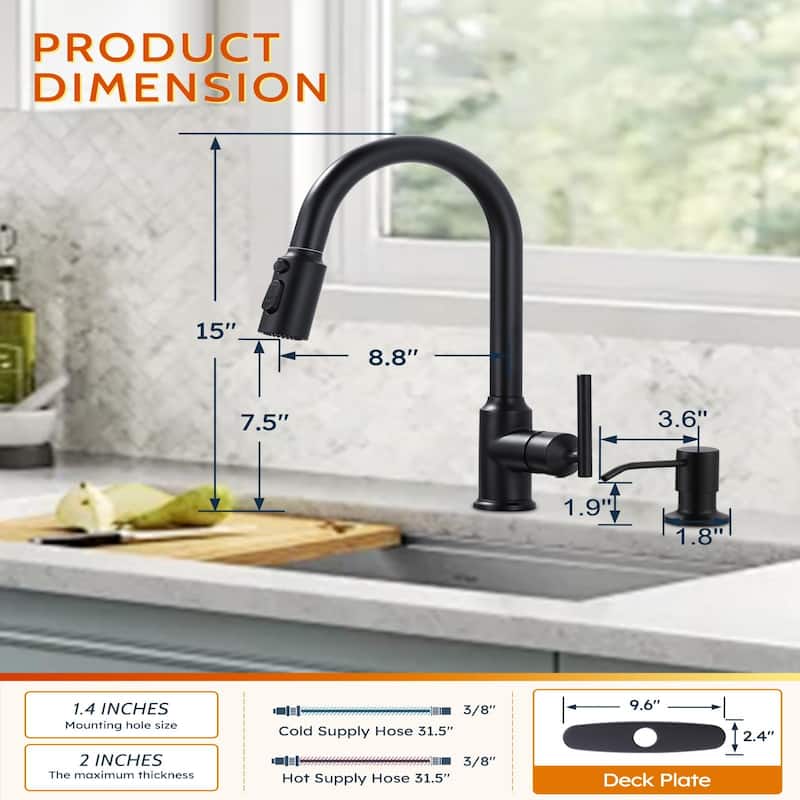 WOWOW Pull Down Sprayer Kitchen Faucet with Soap Dispenser