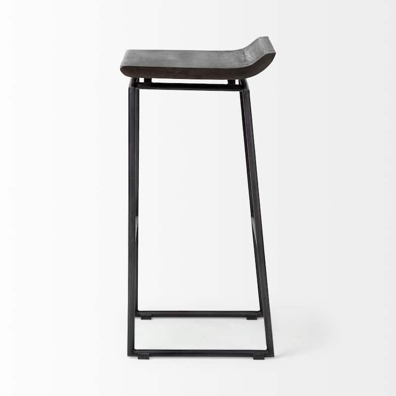 Givens Black Solid Wood Seat with Black Metal Frame Bar Stool - 14"W x 15.8"D x 31.8"H